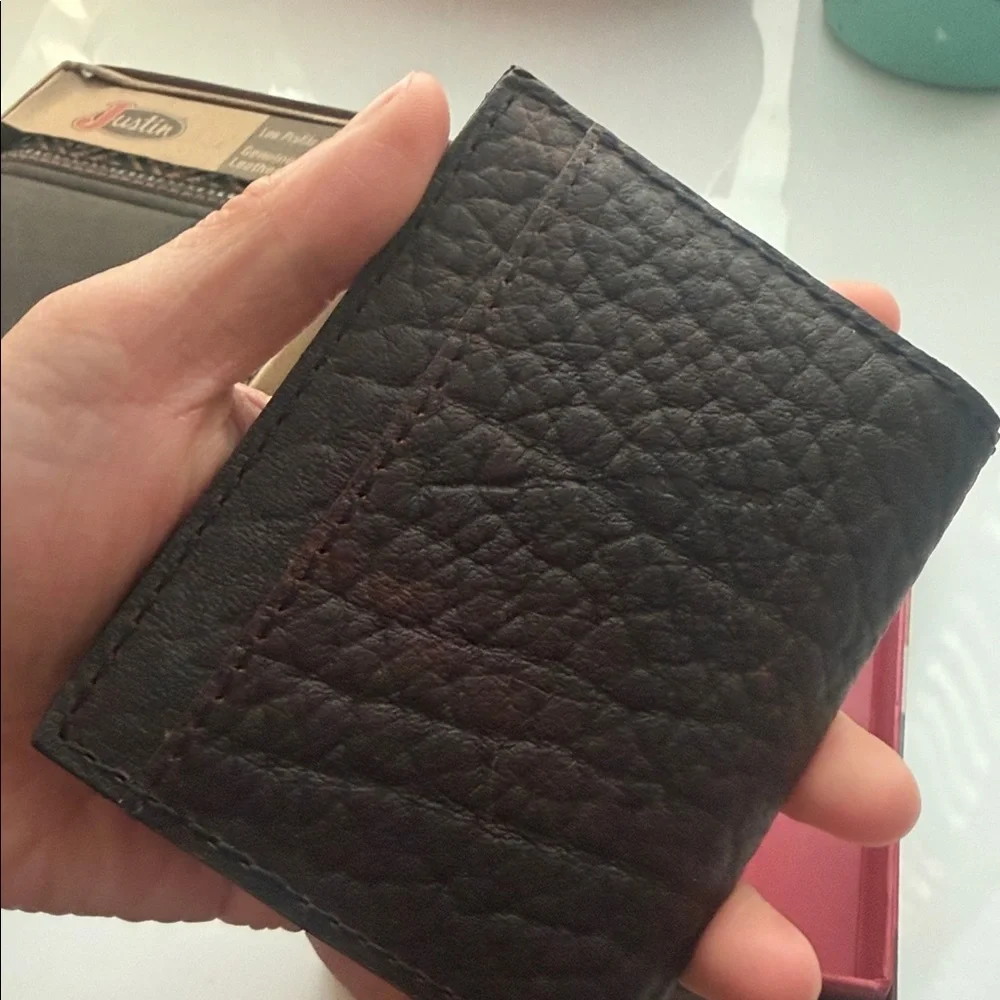 Justin Boots Dark Brown Leather Wallet and Card Holder Set